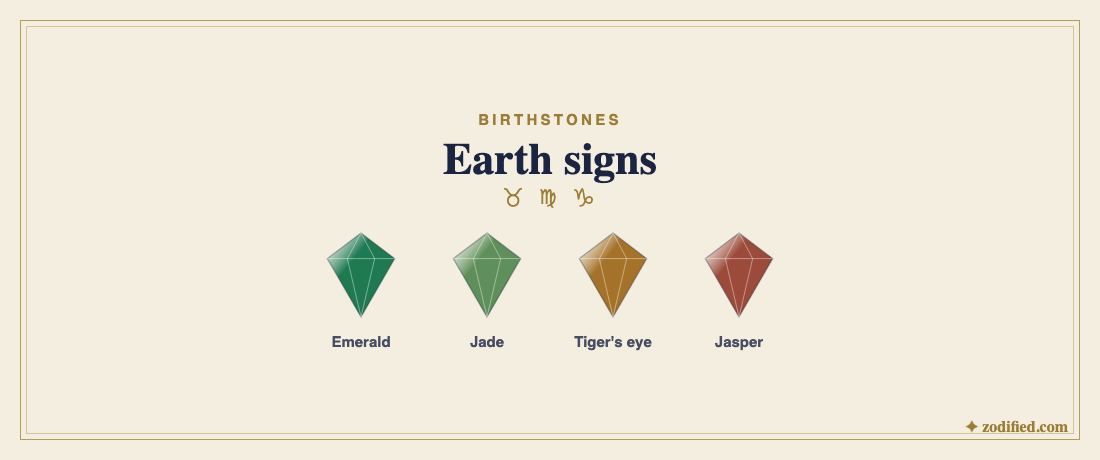 Earth sign stones: emerald, jade, tiger's eye, jasper